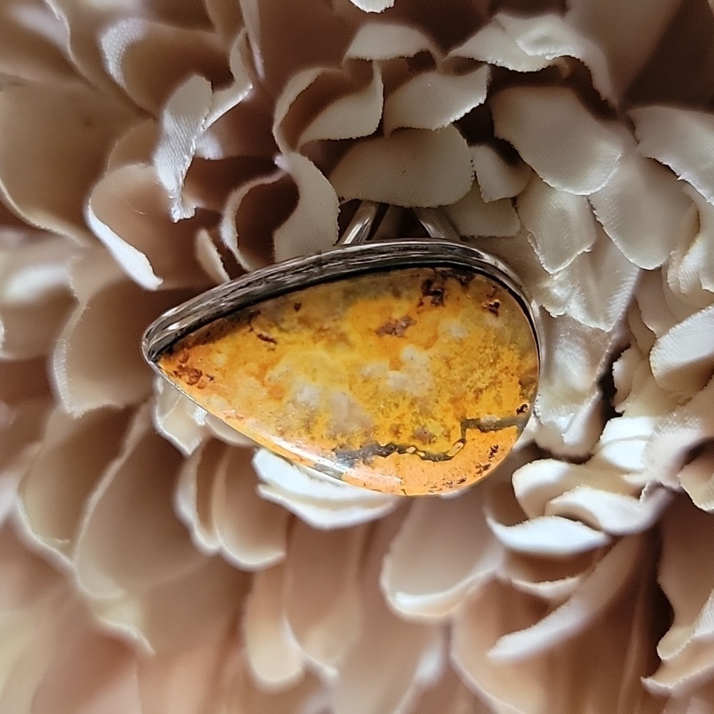 Solid Sterling Silver Bumblebee Jasper Ring Size … - image 2